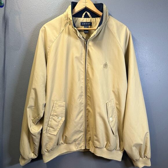 Izod Jacket Mens Extra Large Beige Golf Lined Full Zip Knit Waistband Cuffs - Picture 1 of 3